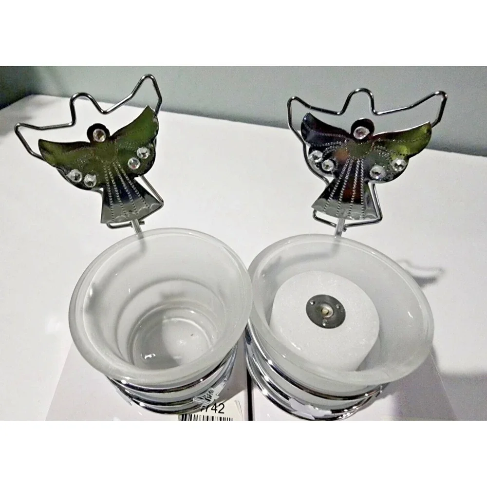 NEW Set of 2 Angel Card Holder Candle Stand with One‎ Candle